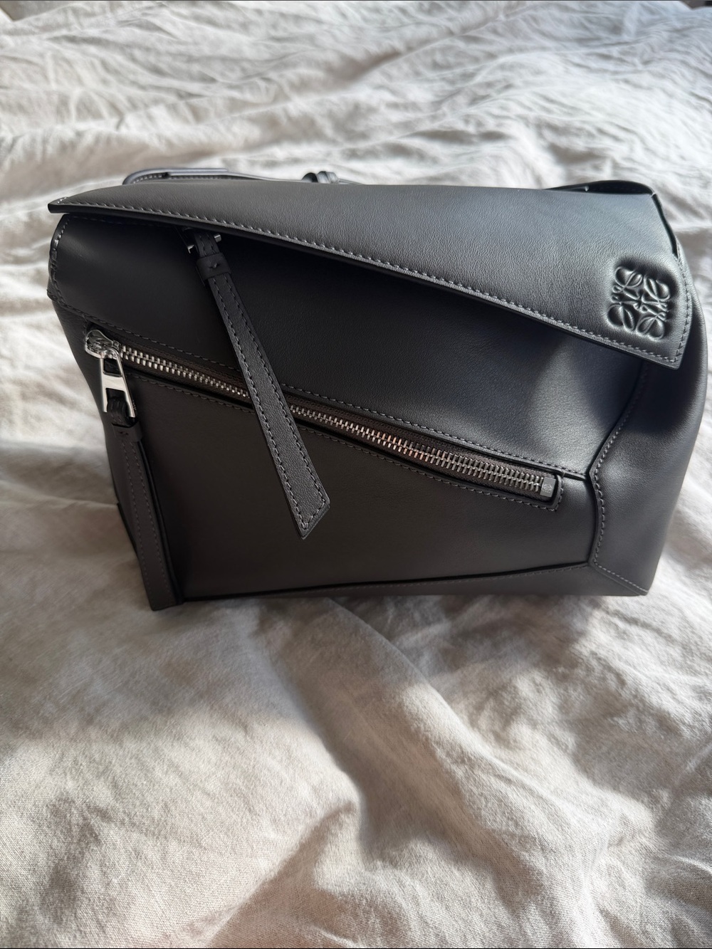Loewe Gray Puzzle Edge Leather Bumbag with Diagonal Zip